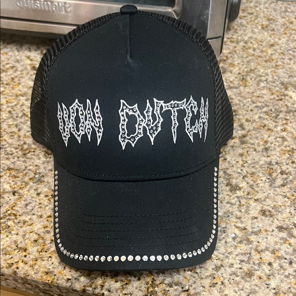 Von Dutch Black Cap with Rhinestone Accents